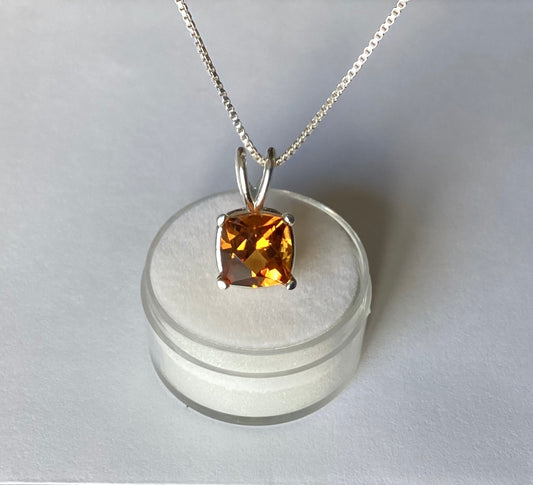 Pendant, Fanta Orange Citrine, Square Cut in Sterling Silver, 3.24 cts.