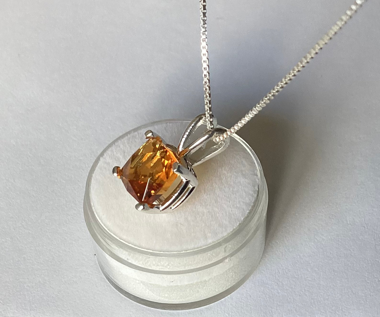 Pendant, Fanta Orange Citrine, Square Cut in Sterling Silver, 3.24 cts.