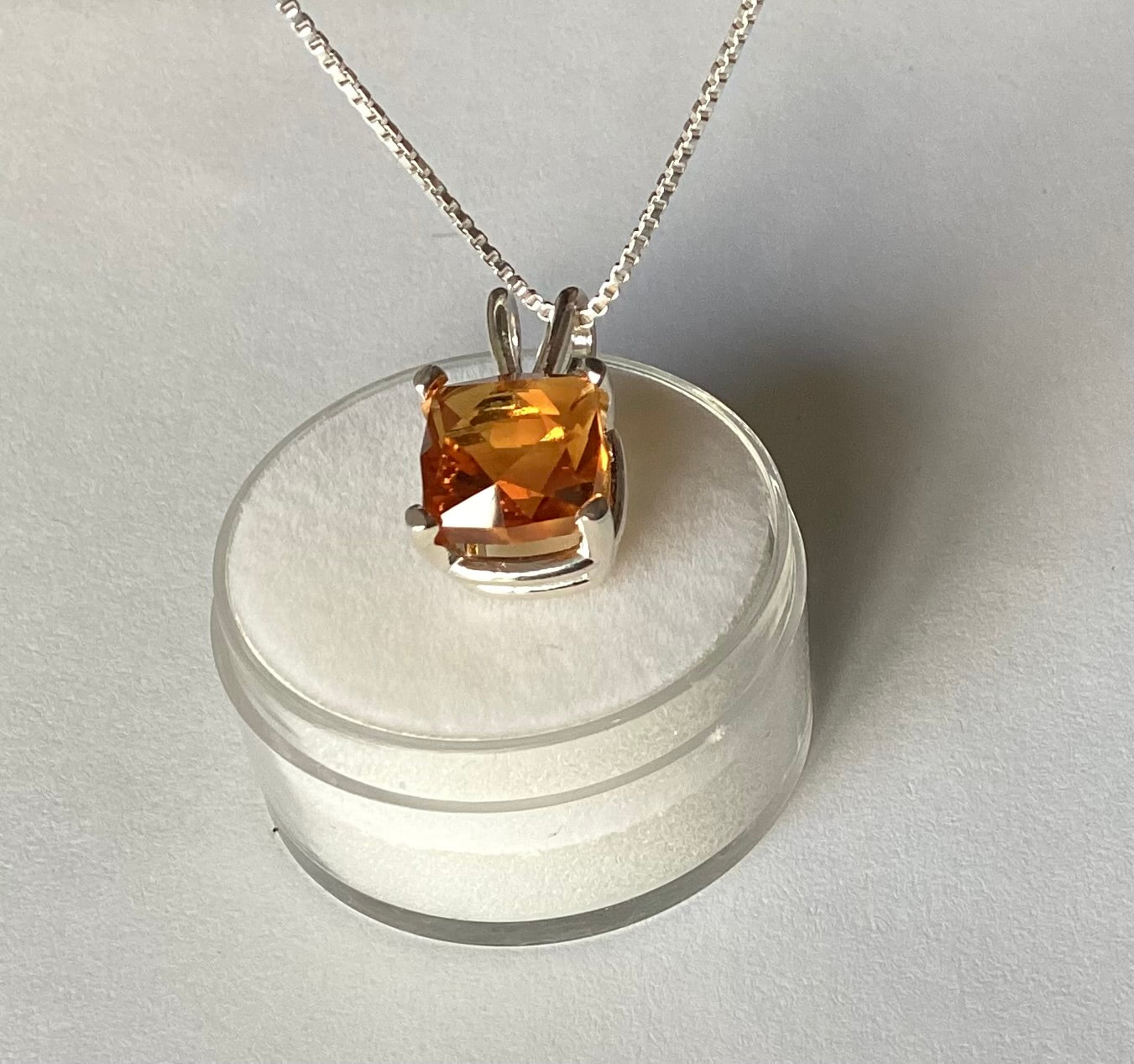 Pendant, Fanta Orange Citrine, Square Cut in Sterling Silver, 3.24 cts.