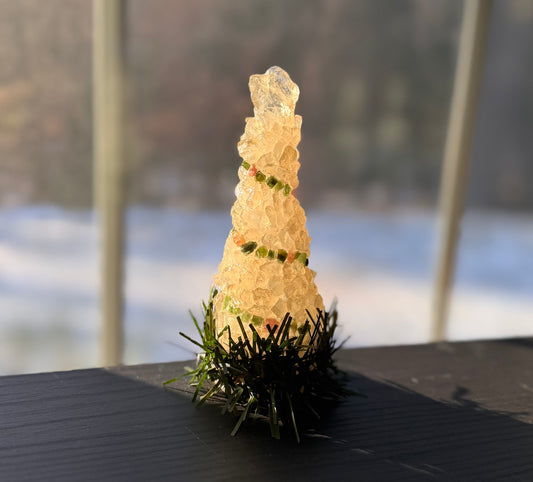 Gemstone Tree Light Decoration, Maine Tourmaline and Quartz